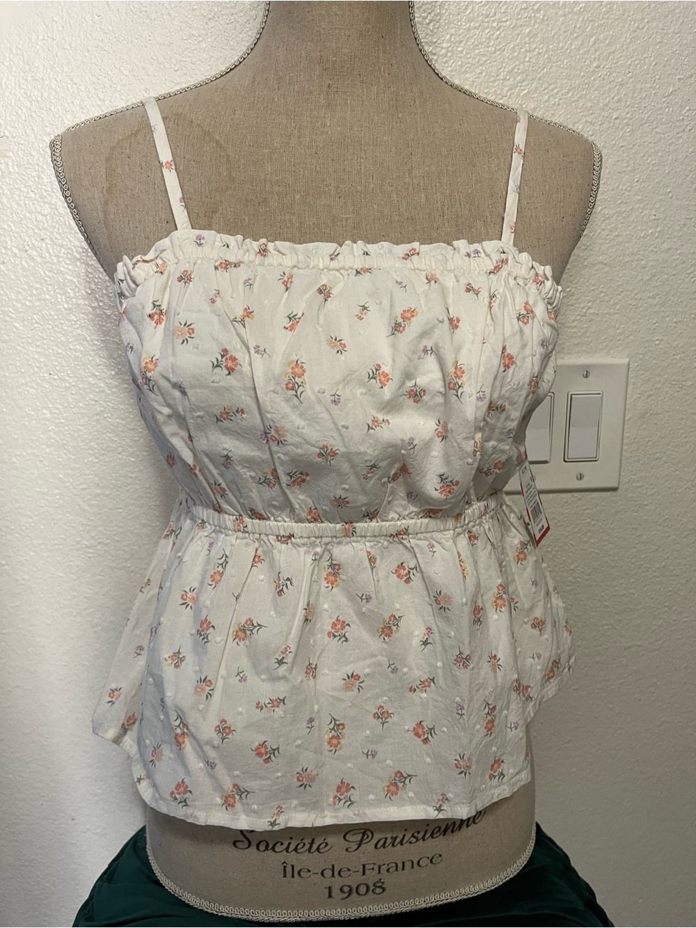 Cat & Jack White Floral Smocked Cami with Peach Accents